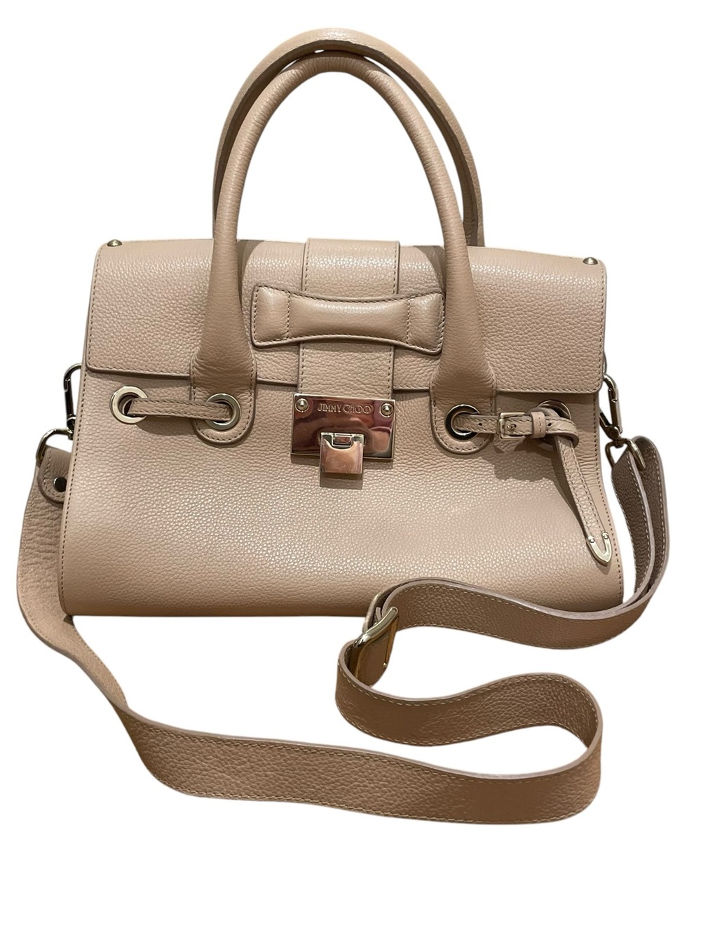 Jimmy Choo Rosalie Satchel Beige Leather Gold Hardware Crossbody Shoulder Bag
